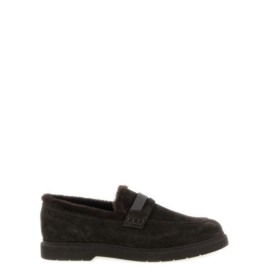 Brunello Cucinelli Brown Calfskin Slip-On Loafers