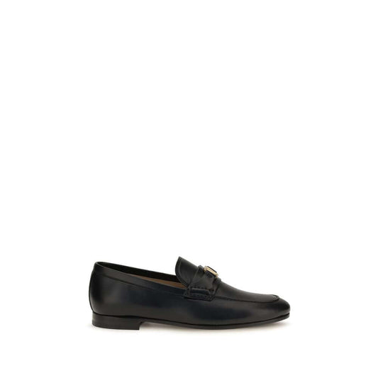 Valentino Garavani Black Calf Leather Bos Taurus Slip-On Loafers