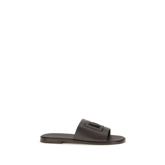 Dolce & Gabbana Brown Calf Leather Bos Taurus Flat Sandals