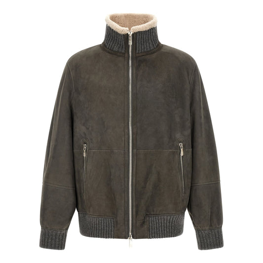 Brunello Cucinelli Gray Lamb Leather Leather Jacket