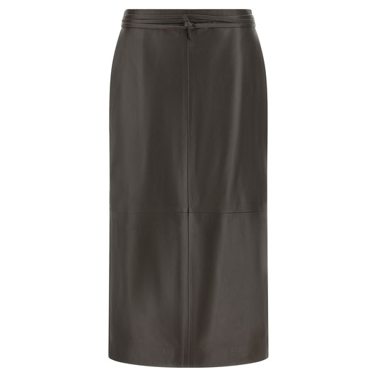 Alberta Ferretti Brown Lamb Leather Midi Skirt
