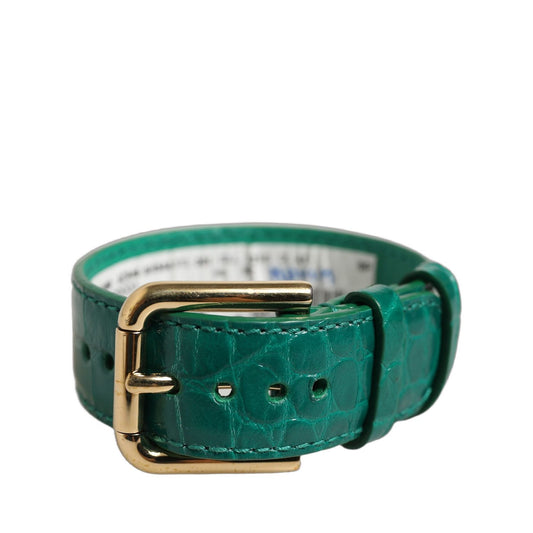 Dolce & Gabbana Green Embossed Leather Gold Buckle Belt Strap Bracelet
