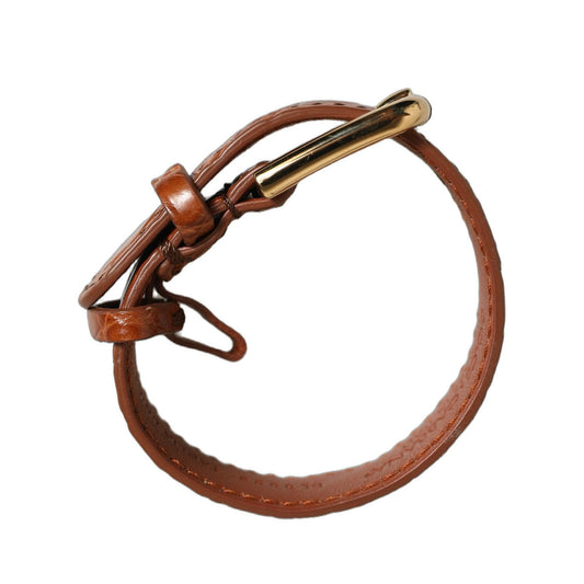 Dolce & Gabbana Brown Textured Leather Gold Buckle Belt Strap Bracelet