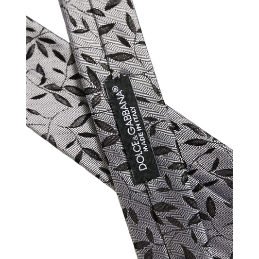 Dolce & Gabbana Men Gray Leaf Pattern Silk Adjustable Tied Necktie Tie