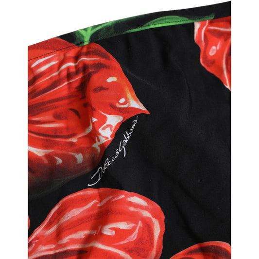 Dolce & Gabbana Black Floral Print Nylon Beachwear Bikini Bottom
