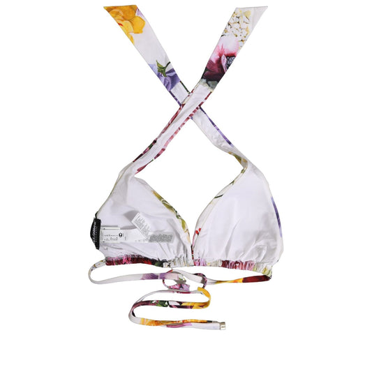 Dolce & Gabbana White Floral Print Triangle Beachwear Bikini Top