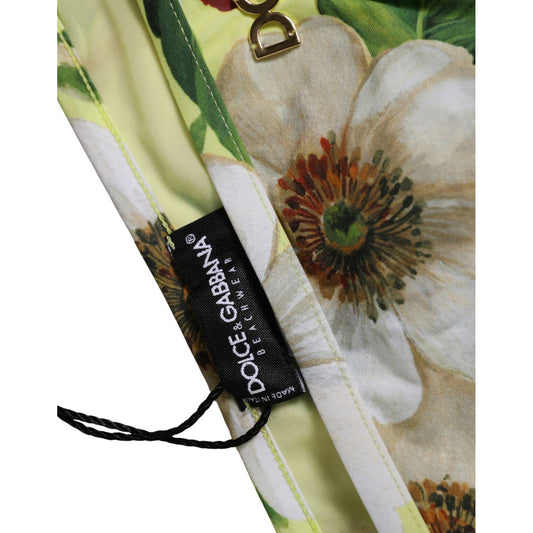 Dolce & Gabbana Yellow Floral Print Nylon Beachwear Bikini Bottom