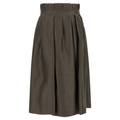 Khaite Brown Silk Midi Skirt
