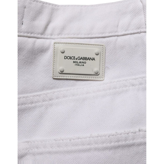 Dolce & Gabbana White Cotton Stretch Wide Leg Denim Jeans