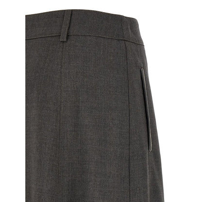 Peserico Gray Virgin Wool Midi Skirt