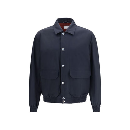 Brunello Cucinelli Blue Silk Biker Jacket