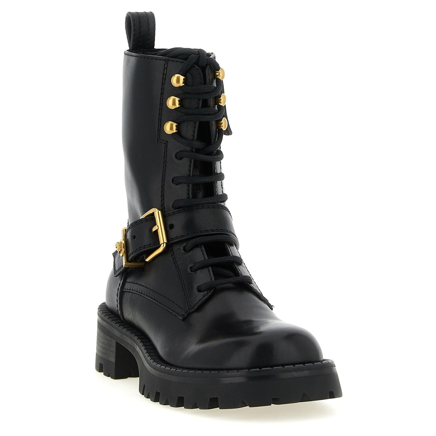 Versace Black Calfskin Lace-Up Boots