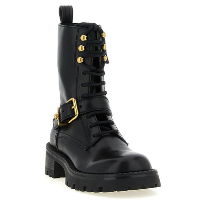 Versace Black Calfskin Lace-Up Boots