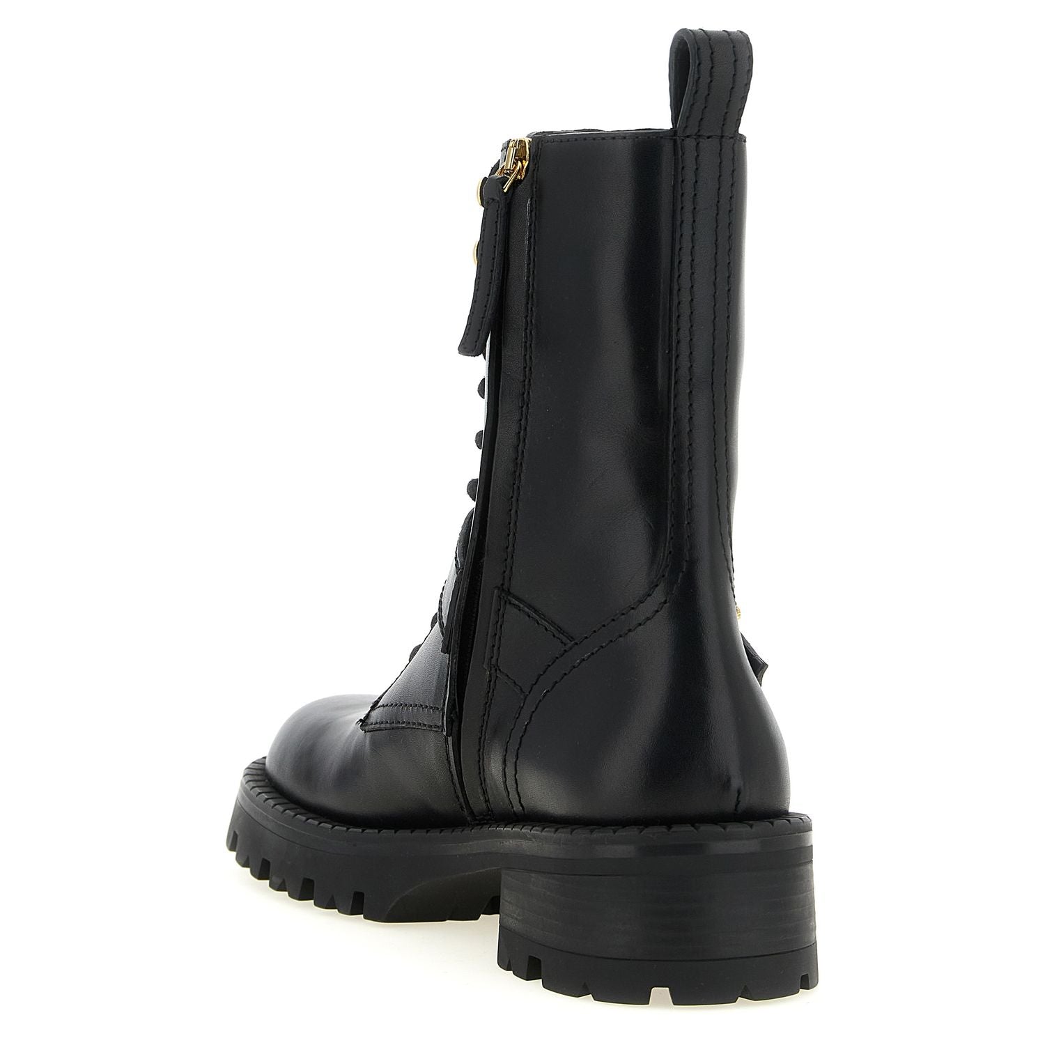Versace Black Calfskin Lace-Up Boots