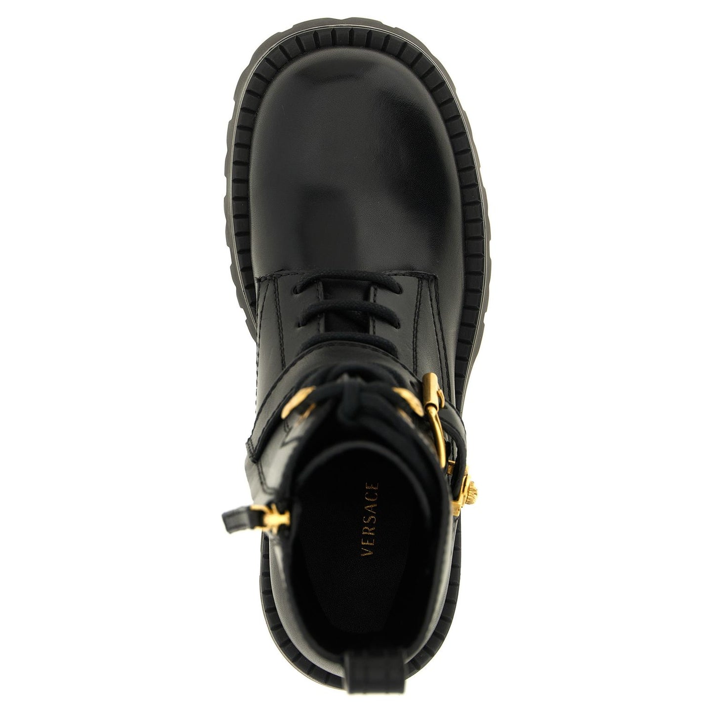 Versace Black Calfskin Lace-Up Boots