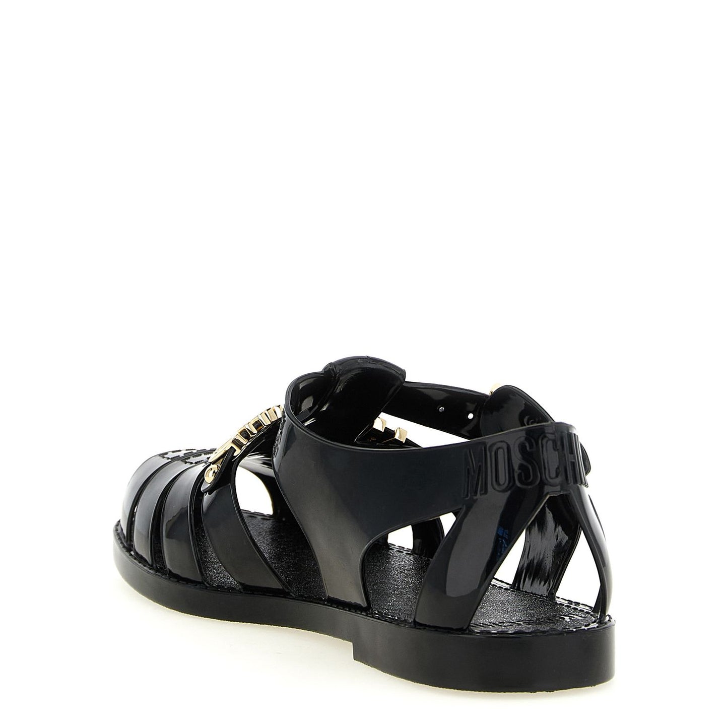 Moschino Black Pvc Flat Sandals
