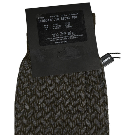 Dolce & Gabbana Dark Gray Cotton Knit Knee High Accessory Socks