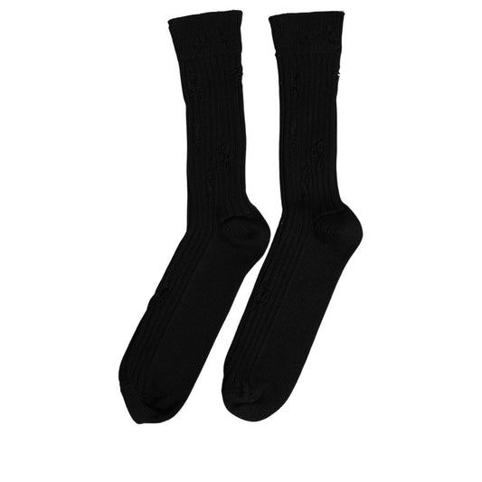 Dolce & Gabbana Men Black Cotton Distressed Mid Calf Accessory Socks