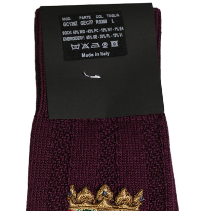Dolce & Gabbana Burgundy Wool Crest Logo Knee High Accessory Socks