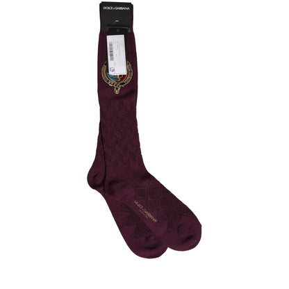 Dolce & Gabbana Burgundy Wool Crest Logo Knee High Accessory Socks