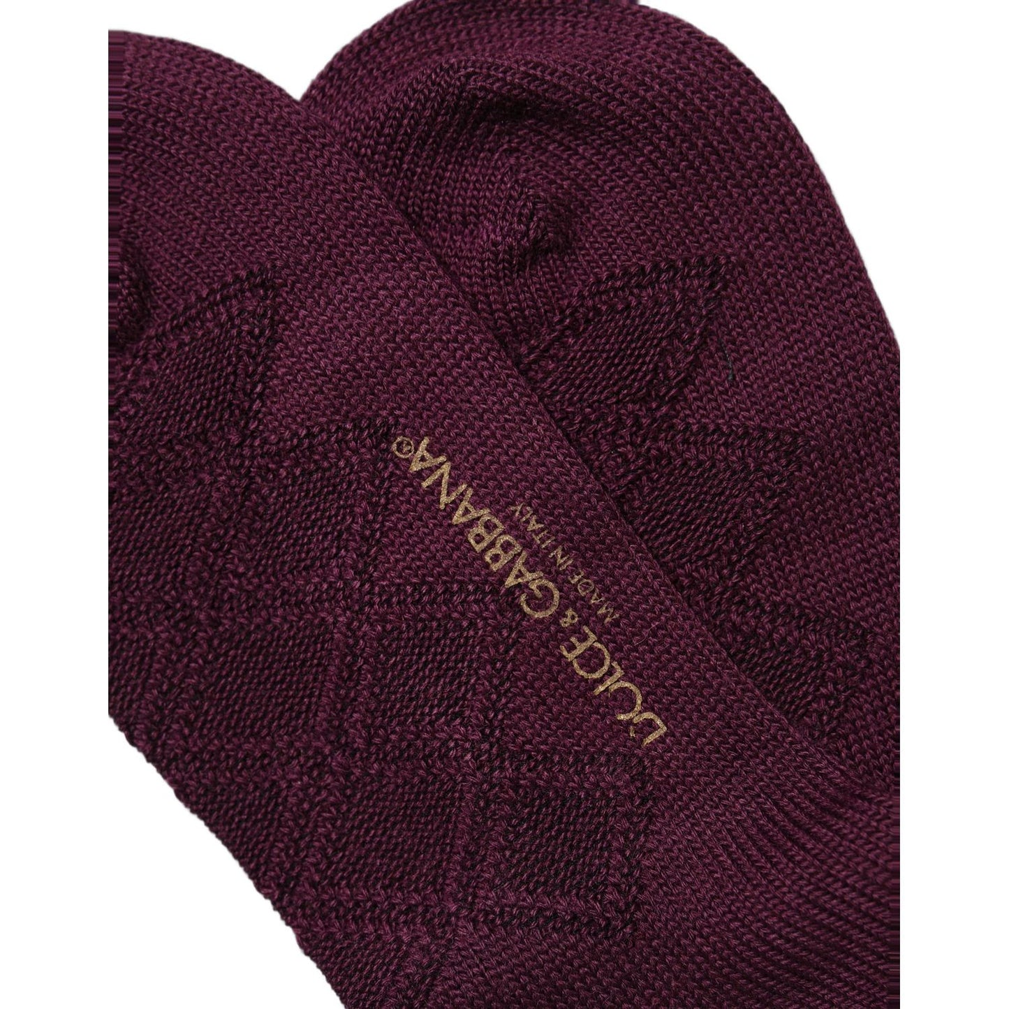 Dolce & Gabbana Burgundy Wool Crest Logo Knee High Accessory Socks