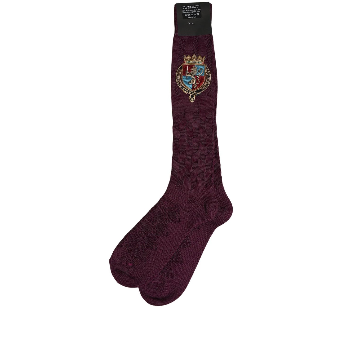Dolce & Gabbana Burgundy Wool Crest Logo Knee High Accessory Socks
