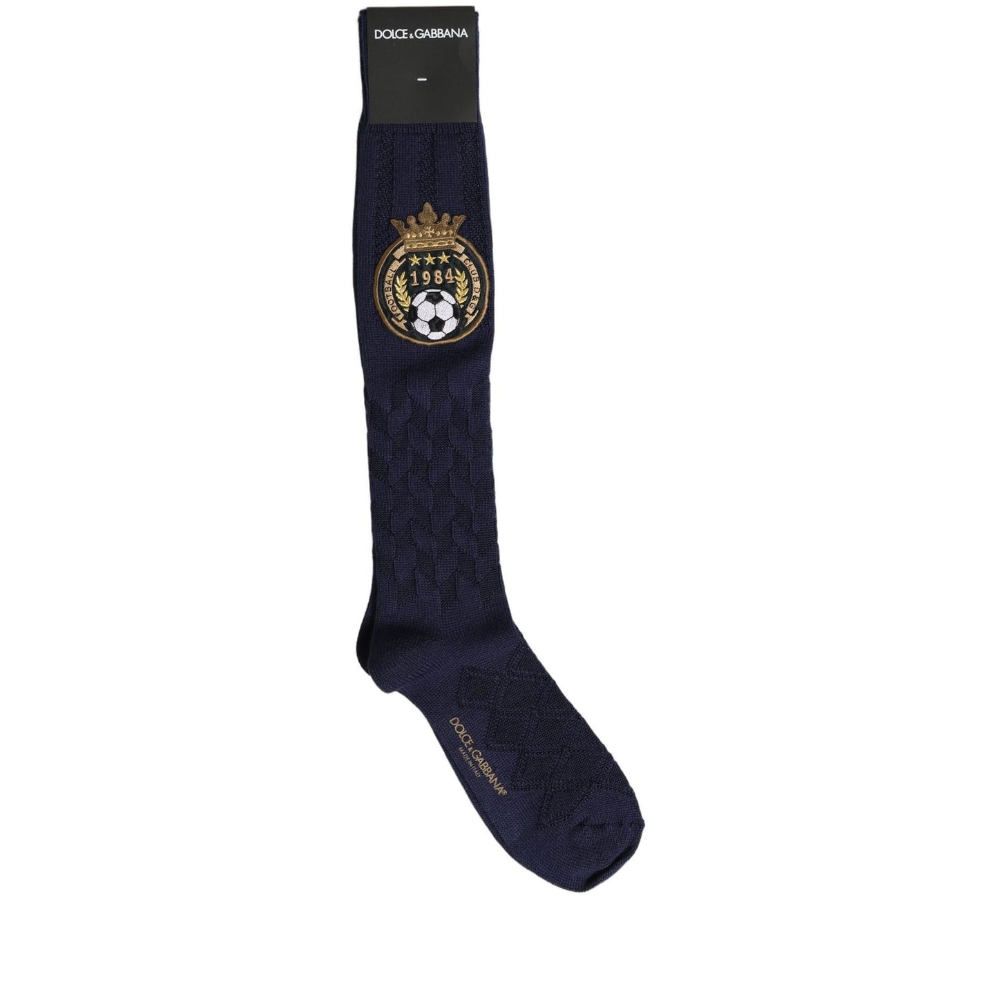 Dolce & Gabbana Navy Blue Wool Crest Logo Knee High Accessory Socks