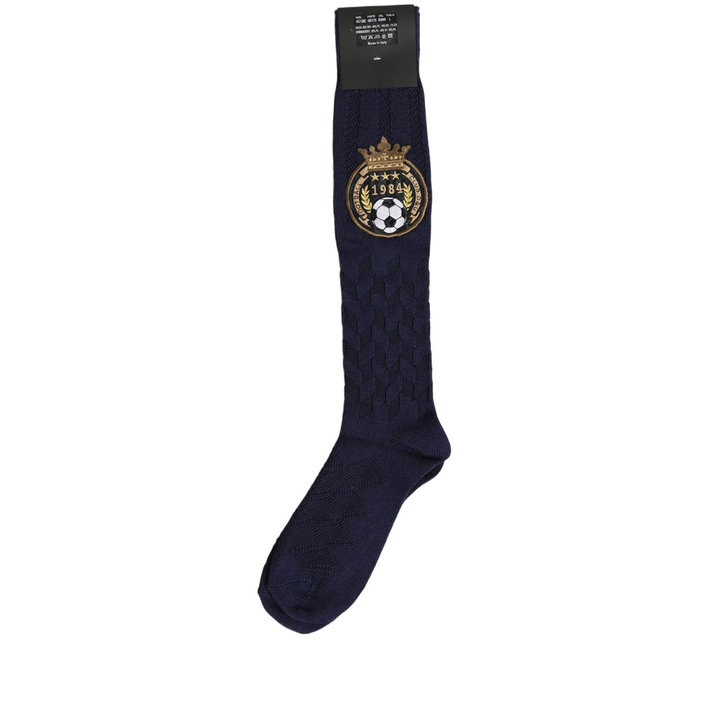 Dolce & Gabbana Navy Blue Wool Crest Logo Knee High Accessory Socks