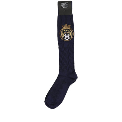 Dolce & Gabbana Navy Blue Wool Crest Logo Knee High Accessory Socks