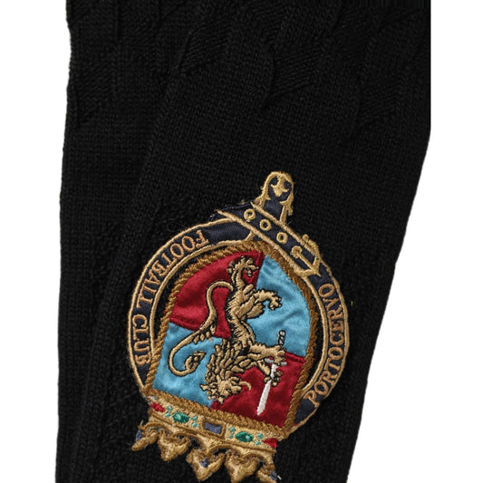 Dolce & Gabbana Men Black Wool Crest Logo Knee High Accessory Socks
