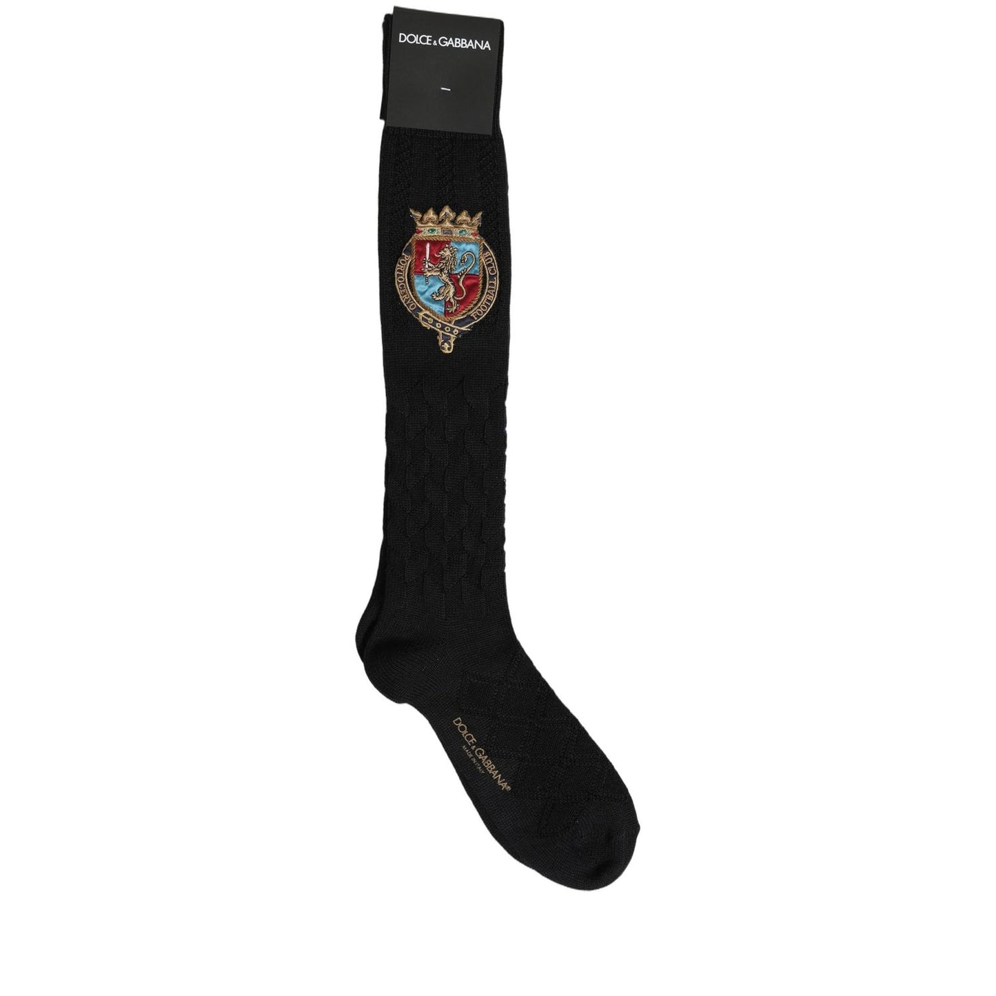 Dolce & Gabbana Men Black Wool Crest Logo Knee High Accessory Socks