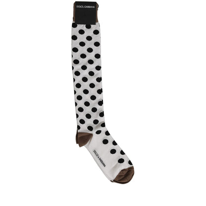 Dolce & Gabbana White Polka Dot Over The Calf Accessory Socks