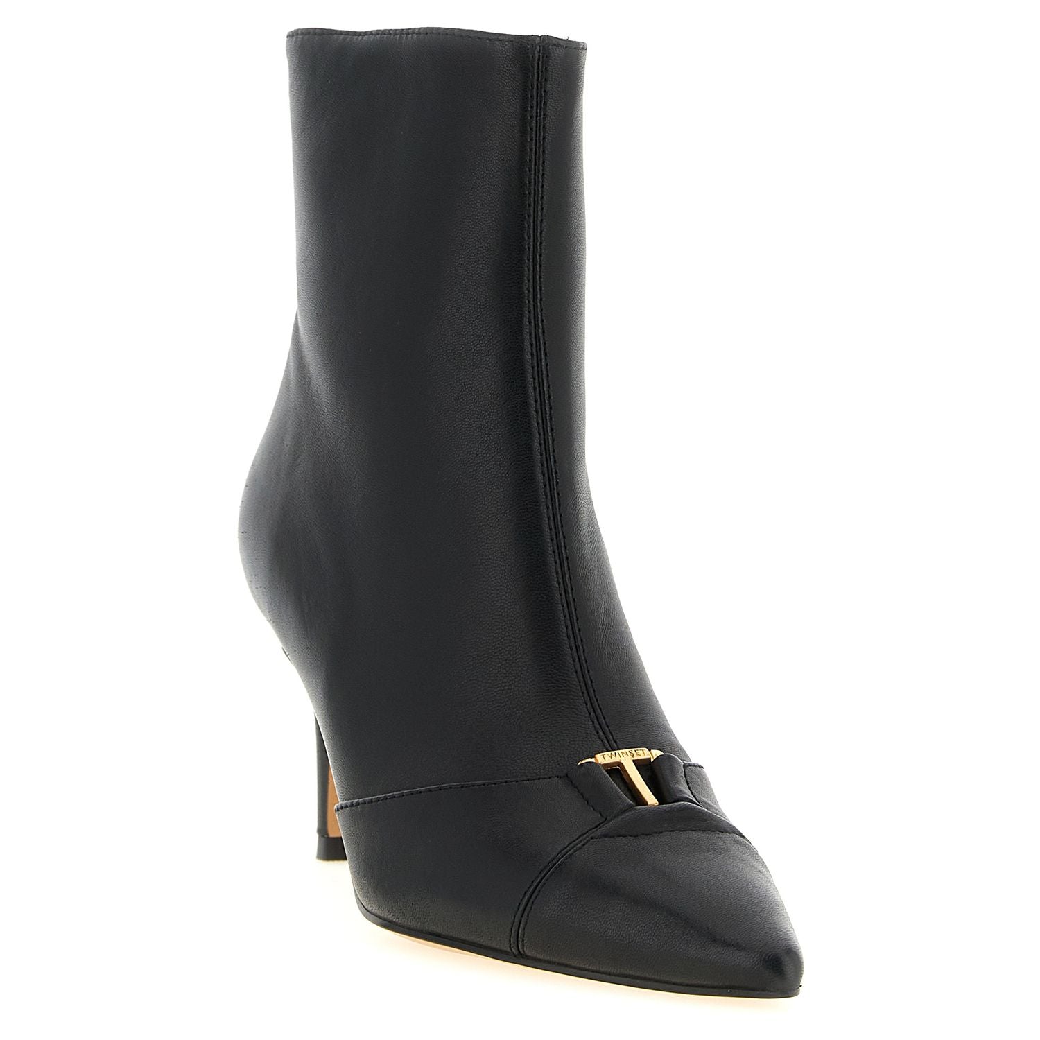 Twinset Black Leather Ankle Boots
