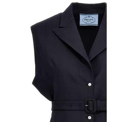 Prada Blue Virgin Wool Sleeveless Jacket
