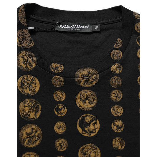 Dolce & Gabbana Black All Over Coin Print Cotton Men T-shirt