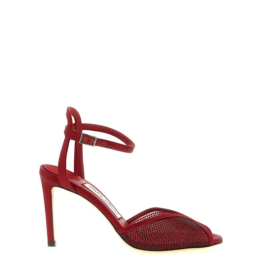 Jimmy Choo Red Lamb Leather Stiletto Heel Sandals