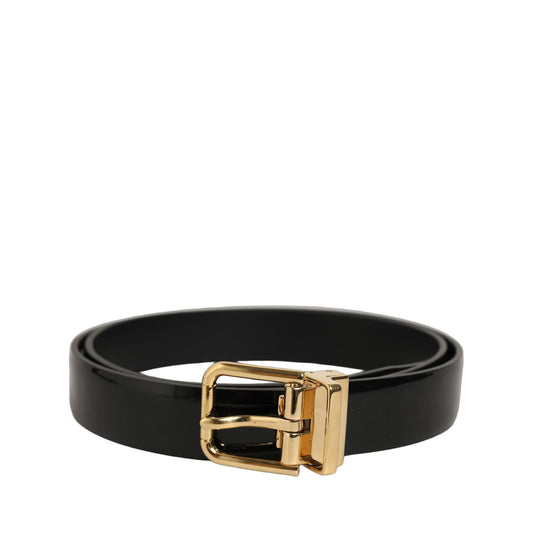 Dolce & Gabbana Black Classic Leather Gold Tone Buckle Belt