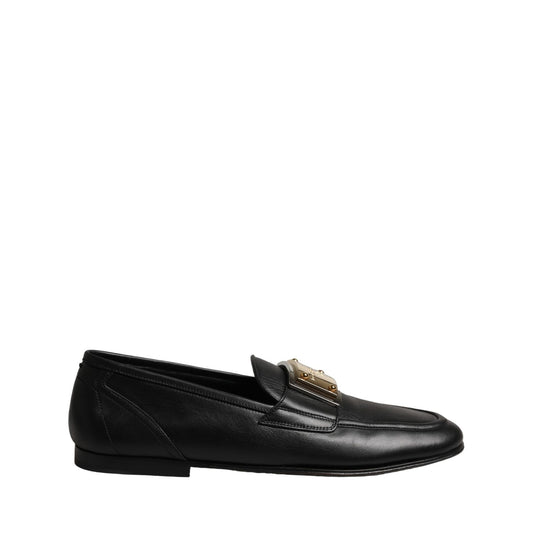 Dolce & Gabbana Black Leather Logo Plaque Loafers Men Shoes