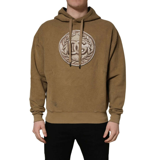 Dolce & Gabbana Brown Embossed Logo Hooded Sweatshirt Sweater