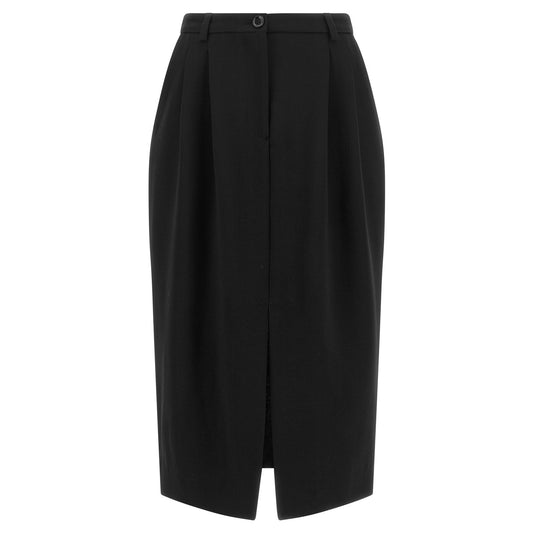 Dolce & Gabbana Black Virgin Wool Midi Skirt