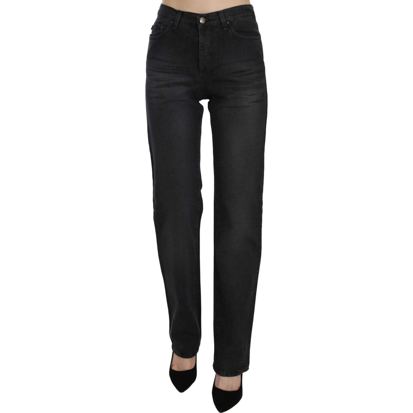 Just Cavalli Black Washed High Waist Straight Denim Pants Jeans