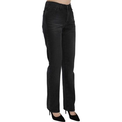 Just Cavalli Black Washed High Waist Straight Denim Pants Jeans