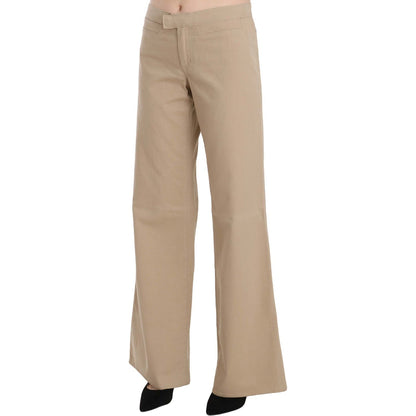Just Cavalli Beige Cotton Mid Waist Flared Trousers Pants