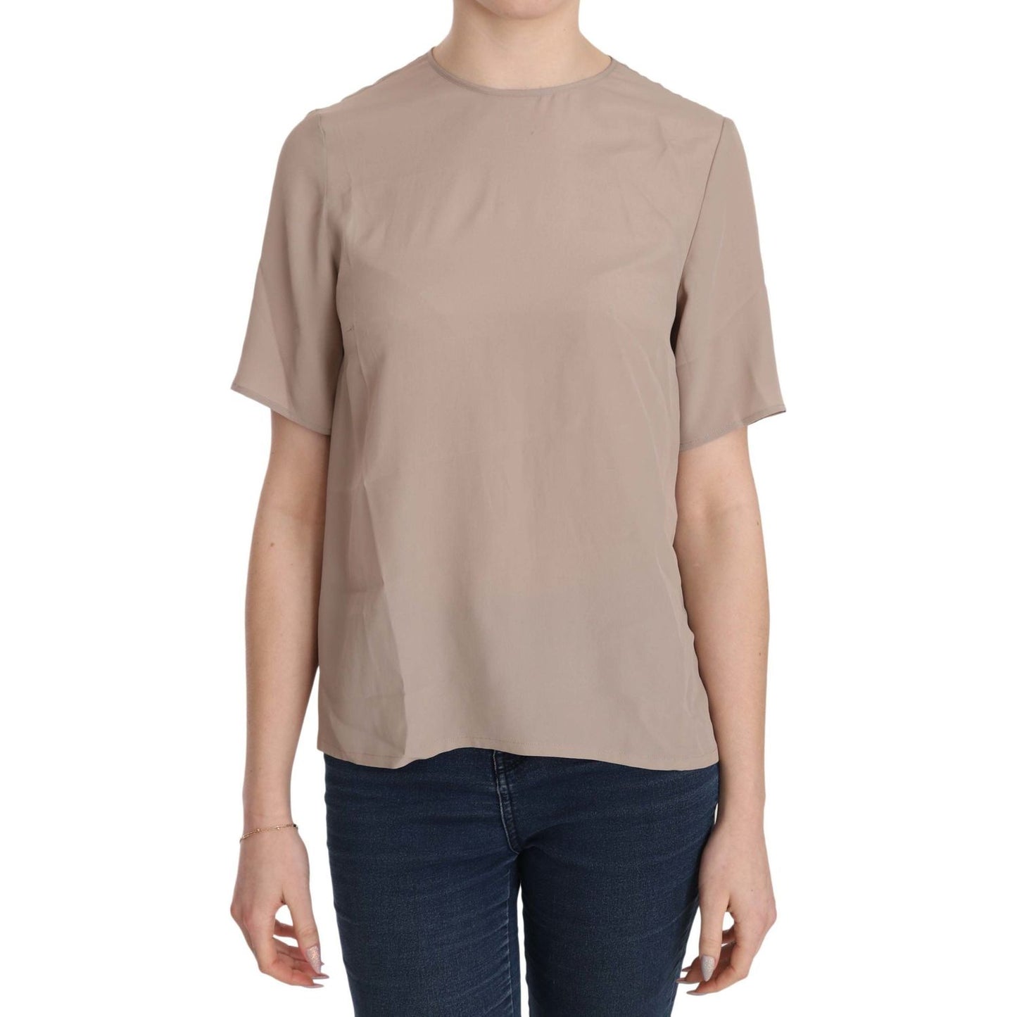Dolce & Gabbana Beige Crew Neck Short Sleeve Blouse