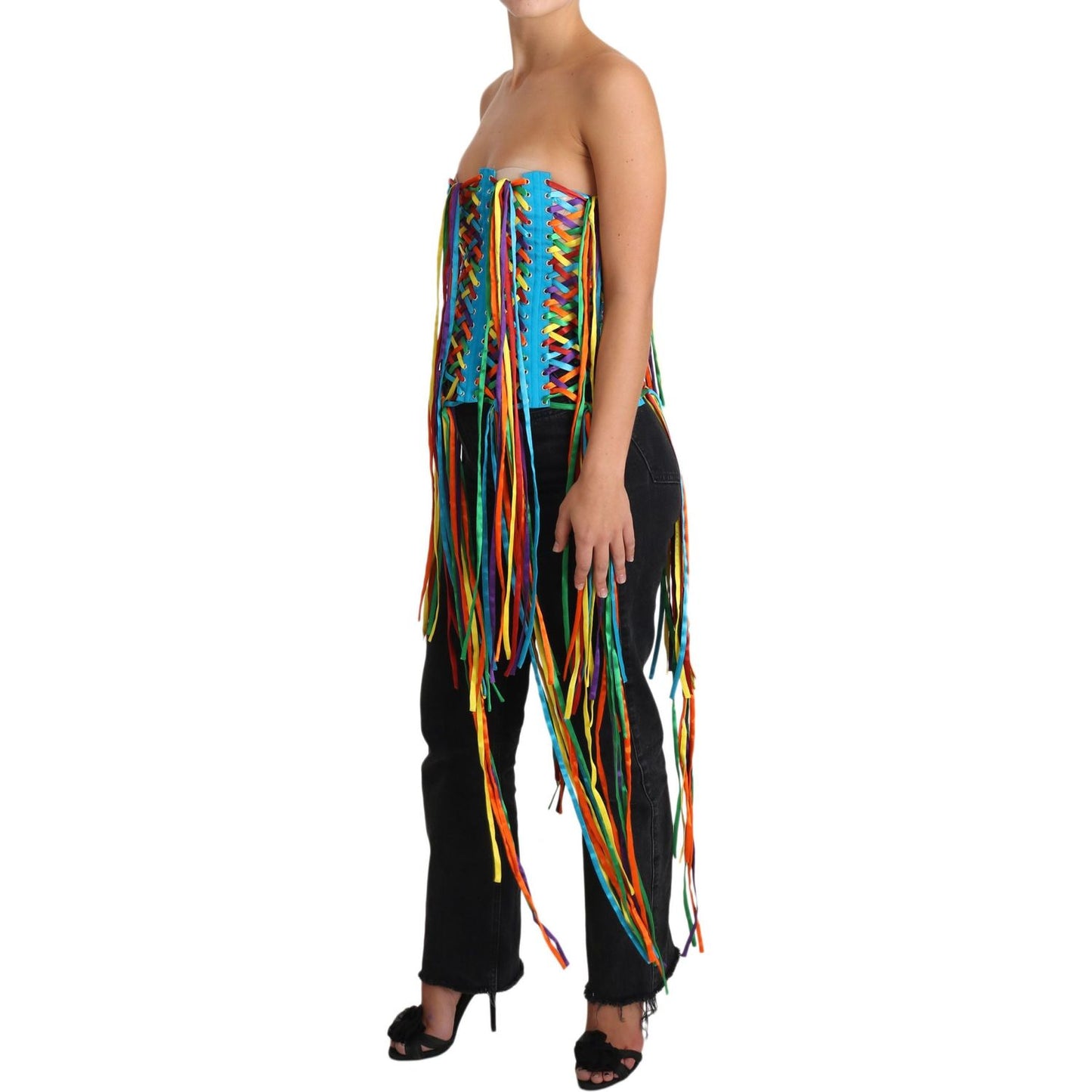 Dolce & Gabbana Multicolor Strings Bustier Polyester Corset Top 1728,67345645728,Clothing,Dolce & Gabbana,IT36 | XS,IT38|XS,IT40|S,IT42|M,IT46|XL,Material: 35% Polyester 35% Silk 12% Rayon 10% Real Brass 8% Cotton,Multicolor,New with tags,Sleeveless - T-S