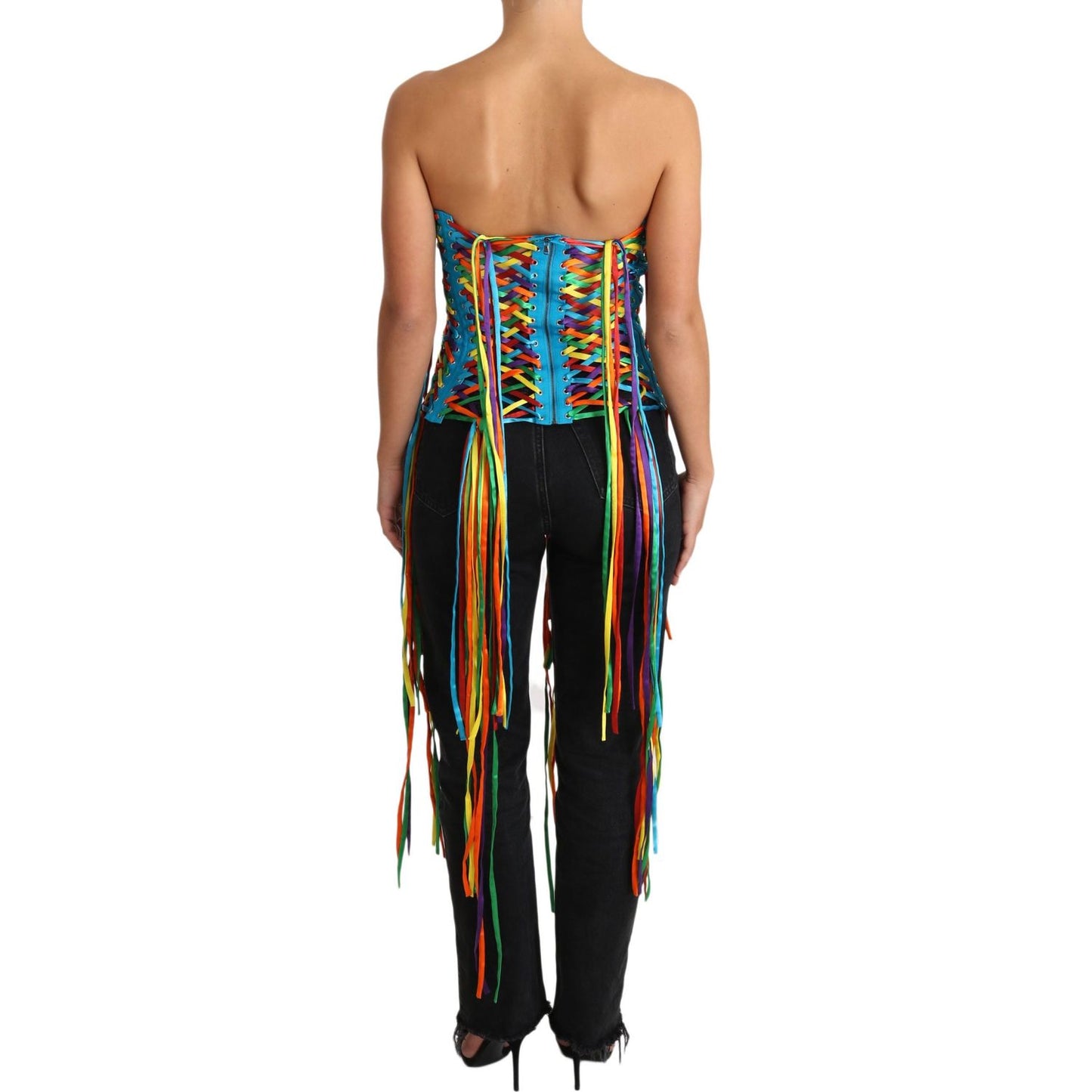 Dolce & Gabbana Multicolor Strings Bustier Polyester Corset Top 1728,67345645728,Clothing,Dolce & Gabbana,IT36 | XS,IT38|XS,IT40|S,IT42|M,IT46|XL,Material: 35% Polyester 35% Silk 12% Rayon 10% Real Brass 8% Cotton,Multicolor,New with tags,Sleeveless - T-S