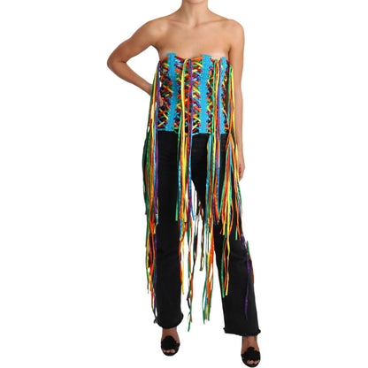Dolce & Gabbana Multicolor Strings Bustier Polyester Corset Top 1728,67345645728,Clothing,Dolce & Gabbana,IT36 | XS,IT38|XS,IT40|S,IT42|M,IT46|XL,Material: 35% Polyester 35% Silk 12% Rayon 10% Real Brass 8% Cotton,Multicolor,New with tags,Sleeveless - T-S