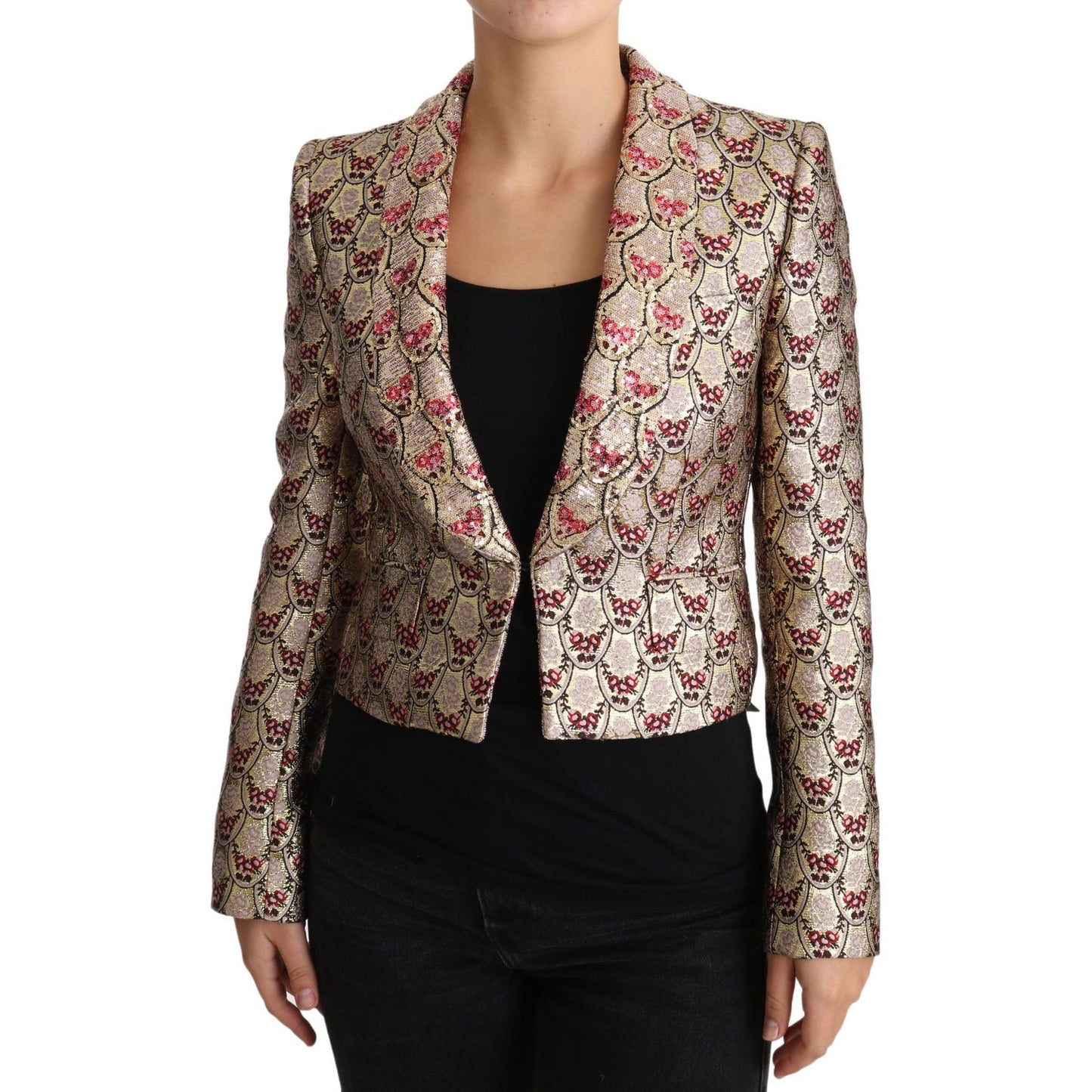 Dolce & Gabbana Gold Floral Sequined Blazer Coat Jacket Coats & Jackets