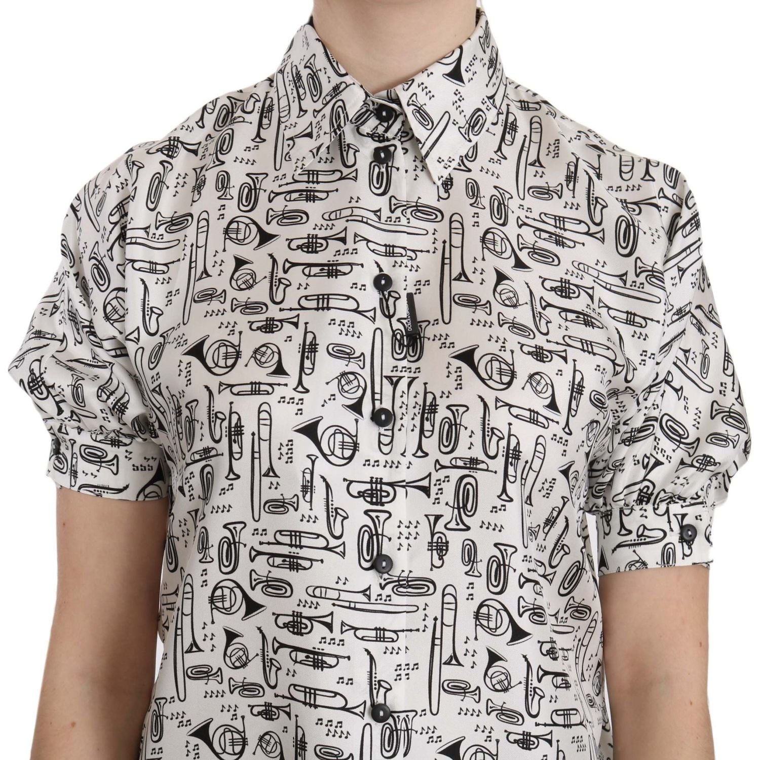 优雅喇叭印花真丝衬衫