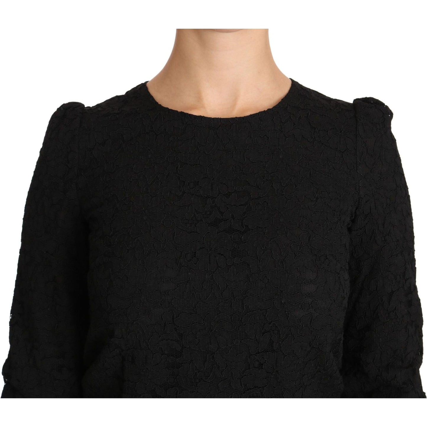 Dolce & Gabbana Black Floral Lace Zipper Top Blouse